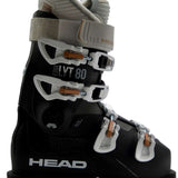 Head Ladies Edge LYT 80 Ski Boot 2023 - A black ski boot with white buckles and a gray strap on top.