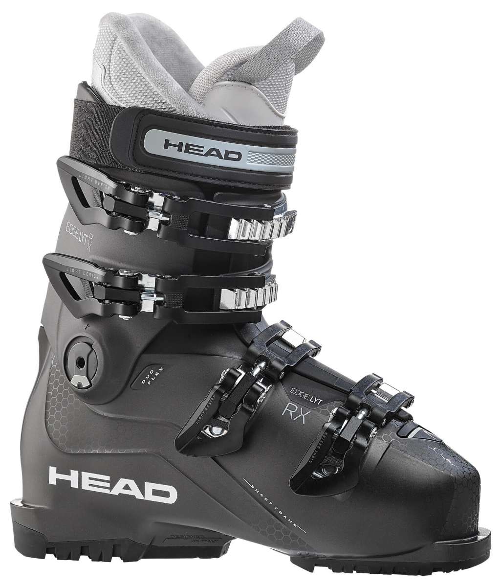 Head Women's Edge LYT RX HV Boot 2026 - Black ski boot with a textured pattern on the side and silver buckles.