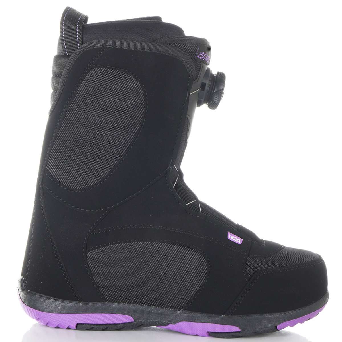 Head Women's Legacy BOA Snowboard Boot 2023 - Black snowboard boot with purple accents and a BOA closure system on the side.