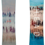 Head Women's Pride 2.0 Snowboard 2024 - A snowboard with a blue and white color scheme, featuring a mountain landscape design on its surface.