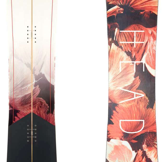 Head Women's Pride 2.0 Snowboard 2024 - A white snowboard with a pink floral design on top of a black background.