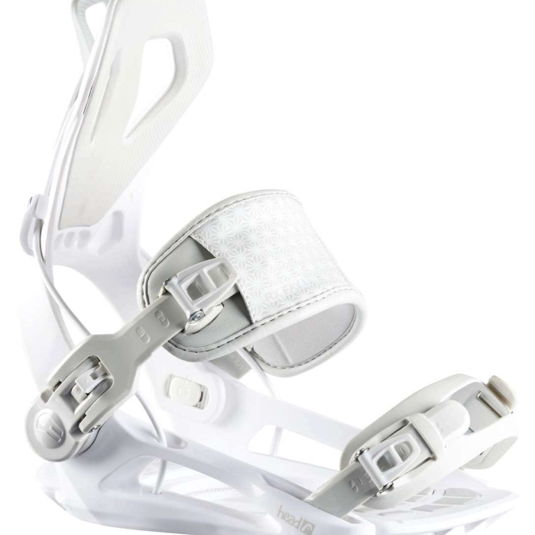 Head Ladies RX Fay 1 Binding 2024 - White bindings with a geometric pattern on the strap and silver buckles.