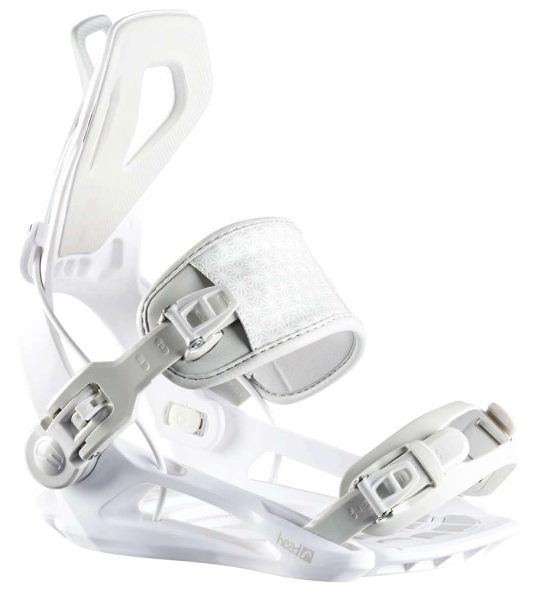 Head Ladies RX Fay 1 Binding 2024 - White bindings with a geometric pattern on the strap and silver buckles.