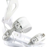 Head Ladies RX Fay 1 Binding 2024 - White bindings with a geometric pattern on the strap and silver buckles.