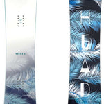 Head Women's Stella Snowboard 2024 - A white snowboard with a blue and green palm leaf pattern on the bottom half.