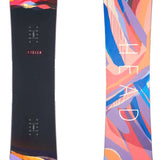 Head Women's Stella Snowboard 2024 - A black snowboard with a colorful abstract design on top, featuring shades of pink, purple, blue and orange.
