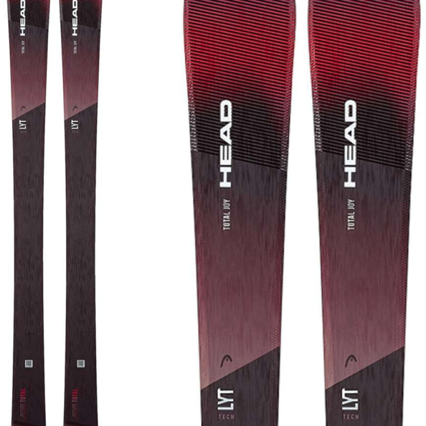 Head Ladies Total Joy Skis 2023 - Black skis with a red stripe at the top and white lettering that says "HEAD".