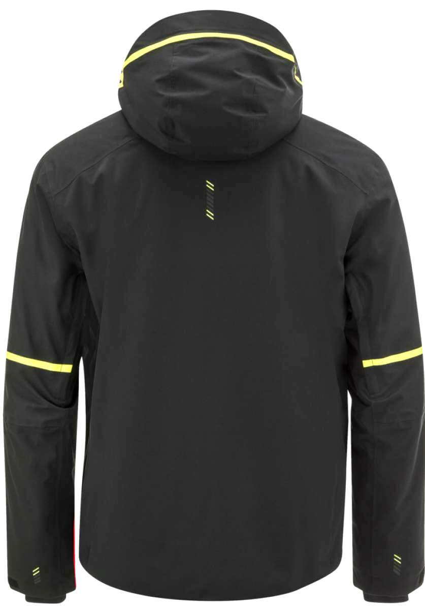 Head Neo Insulated Jacket 2023 - A black jacket with a hood, featuring yellow accents on the shoulders and chest.