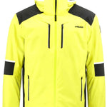 Head Neo Insulated Jacket 2023 - A bright yellow jacket with black accents on the shoulders and elbows, featuring a zippered front and two side pockets.