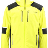 Head Neo Insulated Jacket 2023 - A bright yellow jacket with black accents on the shoulders and elbows, featuring a zippered front and two side pockets.