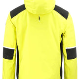 Head Neo Insulated Jacket 2023 - A bright yellow jacket with black accents on the shoulders and elbows, featuring a white stripe along the hood.