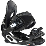 Head P Jr Snowboard Bindings 2024 - Black bindings with white stitching and a black strap.
