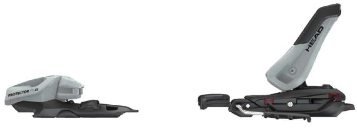 Tyrolia Protector 13 PR GW Ski Binding - A gray ski binding with a black base and silver hardware, featuring a rectangular shape and a small lever on top.