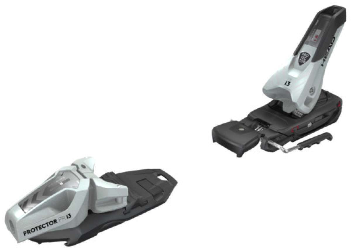 Tyrolia Protector 13 PR GW Ski Binding - A silver and black ski binding with a clear plastic window on top, featuring a black lever handle.