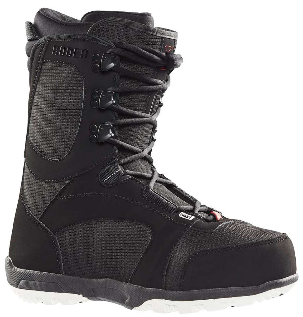 Head Rodeo Snowboard Boot 2024 - A black snowboard boot with a textured pattern on the side and a white logo on the tongue.