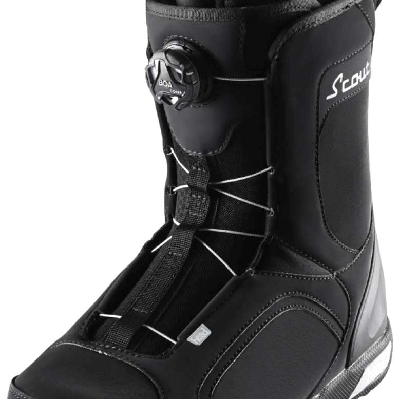 Head Scout LYT Boa Snowboard Boot 2023 - Black snowboard boots with white accents and a silver BOA dial on the side.