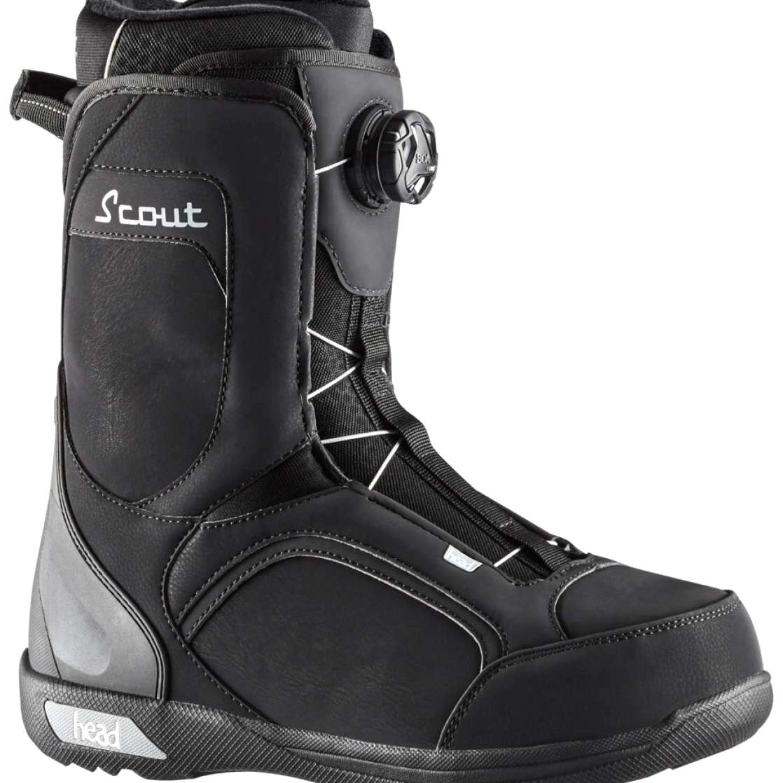 Head Scout LYT Boa Snowboard Boot 2023 - Black snowboard boots with white stitching and a black BOA dial on the side.