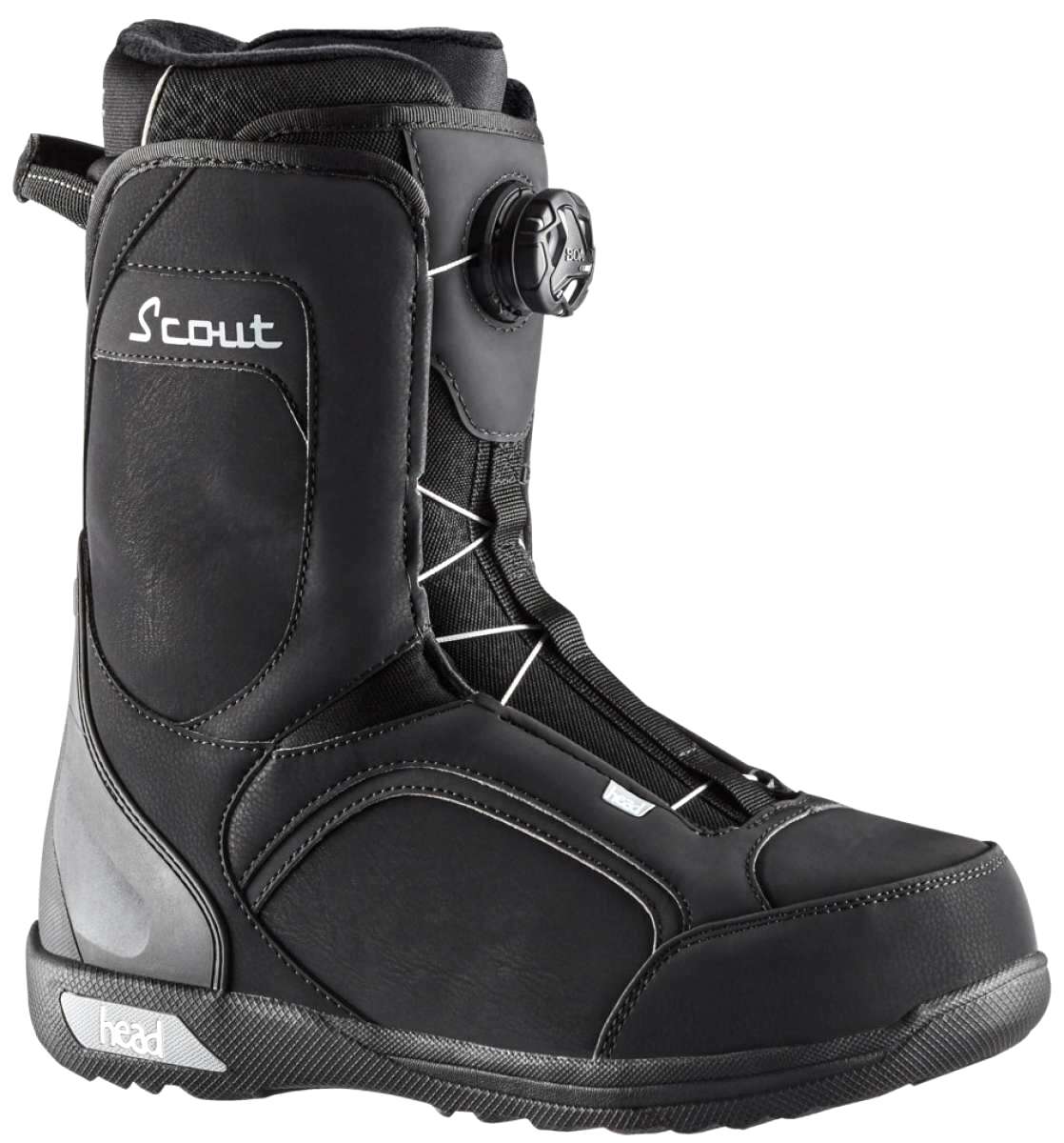 Head Scout LYT Boa Snowboard Boot 2023 - Black snowboard boots with white stitching and a black BOA dial on the side.