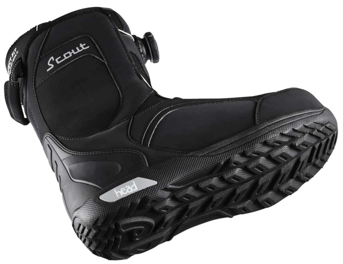 Head Scout LYT Boa Snowboard Boot 2023 - Black snowboard boot with white logo on top and silver boa dial on side.