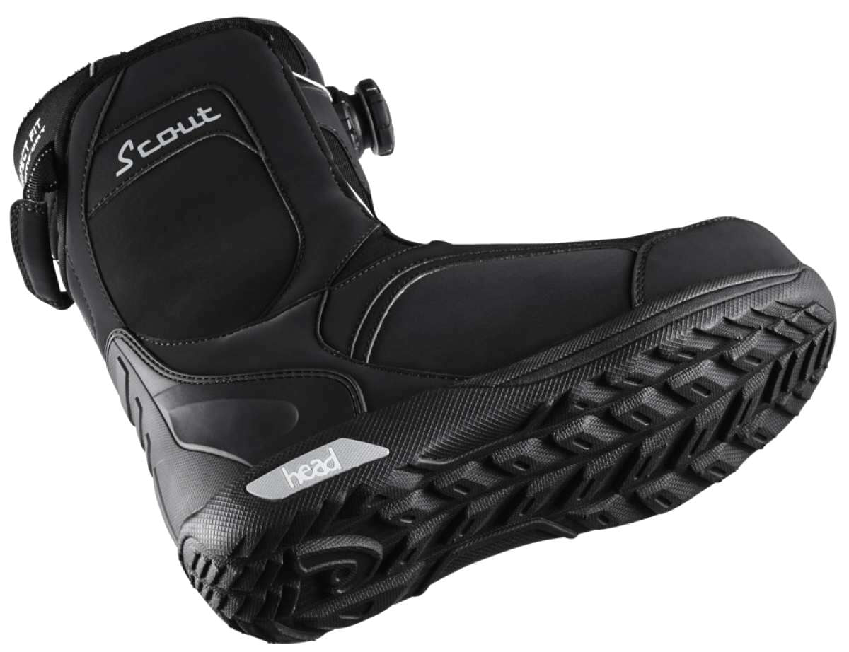 Head Scout LYT Boa Snowboard Boot 2023 - Black snowboard boot with white logo on top and silver boa dial on side.