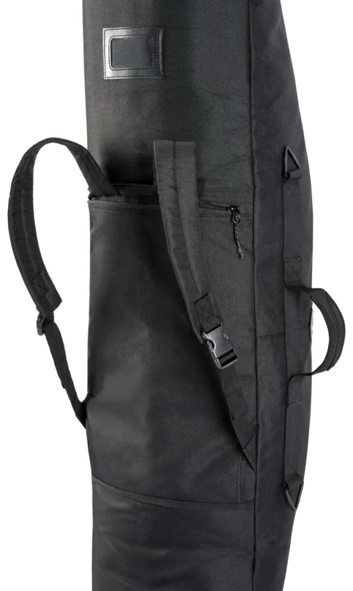 Head Single Board Bag With Backpack Straps - The bag is dark gray with a rectangular pocket on the front and two black straps attached to the top.