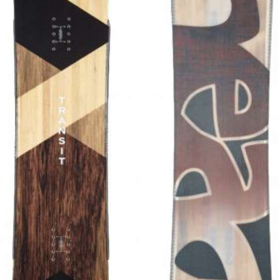 Head Transit Snowboard 2023 - A brown snowboard with a geometric pattern on top and bottom, featuring a black stripe across the middle.