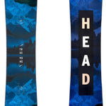 Head True 2.0 Snowboard 2024 - A blue and black snowboard with a mountain graphic on it.
