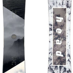Head True 2.0 Snowboard 2024 - A black and white snowboard with a mountainous landscape design on its top side.