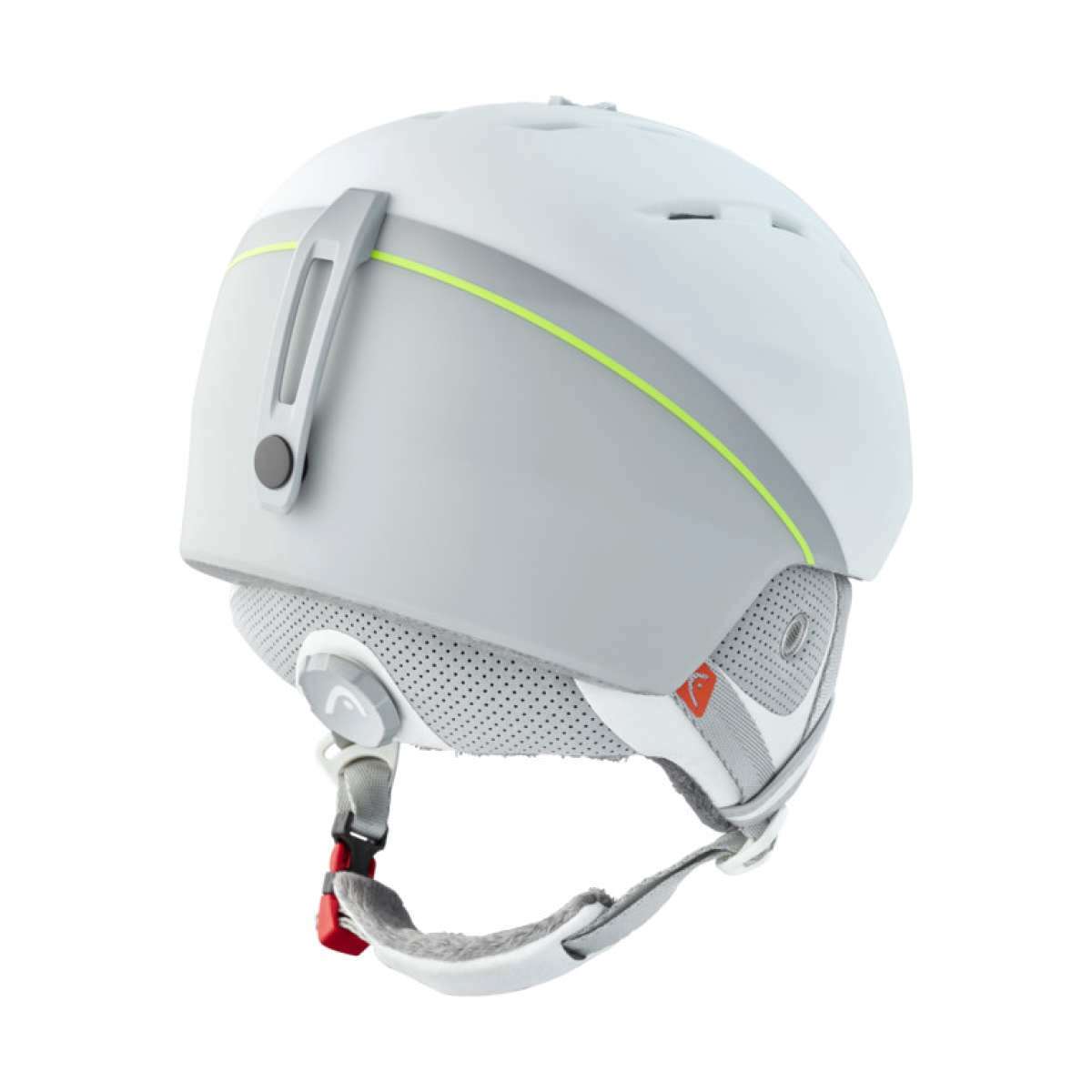 Head Vanda Helmet 2024 - A white helmet with a neon green stripe along the top and a gray button on the side.
