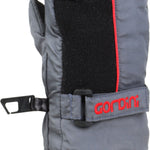 Gordini Kids' Heaterpack II Mitt - A gray mitt with a black strap and red zipper, featuring a fleece lining on the palm side.