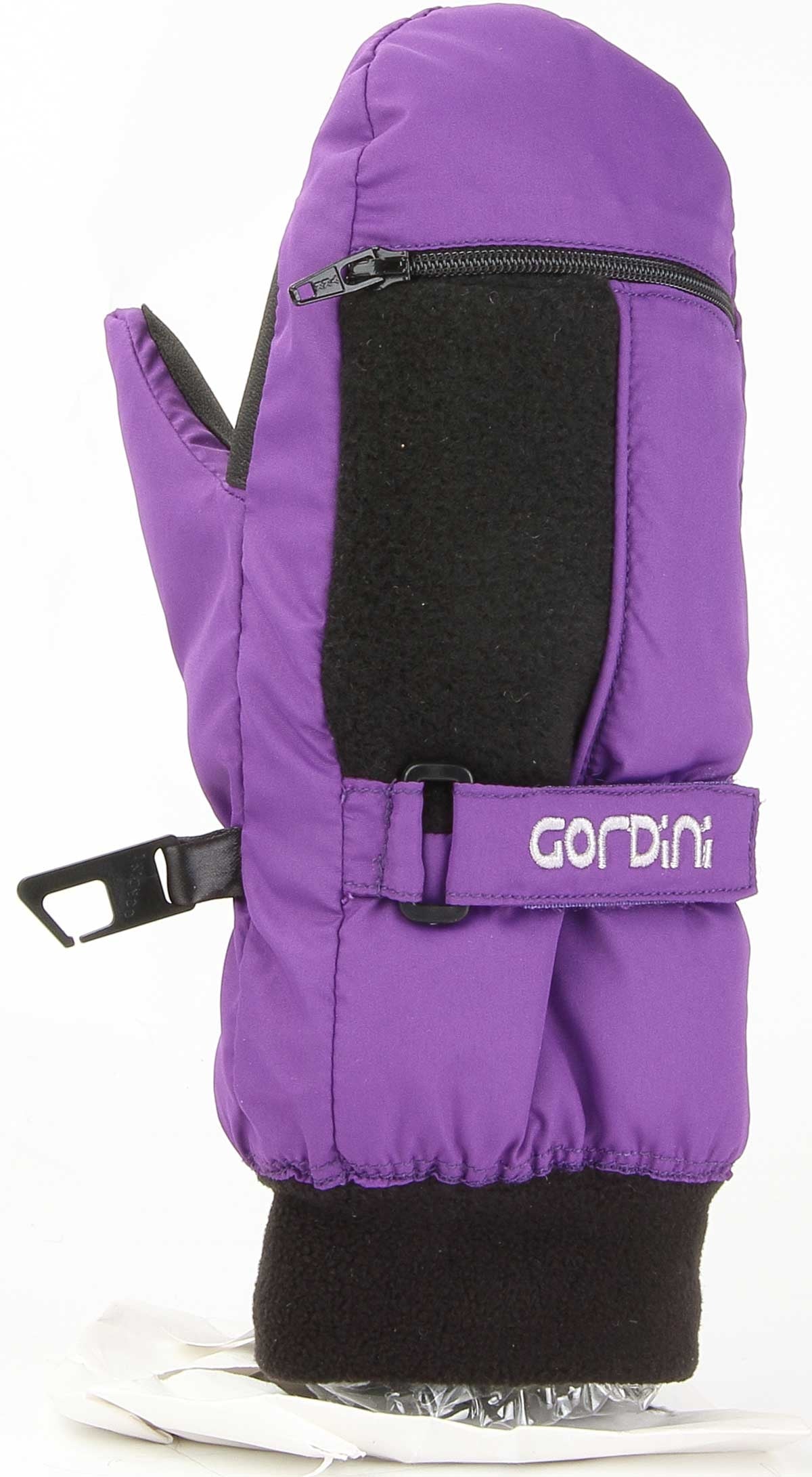 Gordini Kids' Heaterpack II Mitt - A purple mitt with a black strap and zipper on the back, featuring a fleece-lined interior.