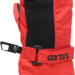 Gordini Kids' Heaterpack II Mitt - A red mitt with a black strap and zipper on the back, featuring a heater pack in the palm area.