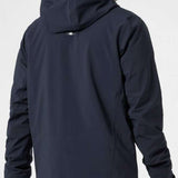 Helly Hansen Swift 3 Layer Shell Jacket - A dark gray jacket with a hood, featuring a zippered front and two zippered pockets on either side.