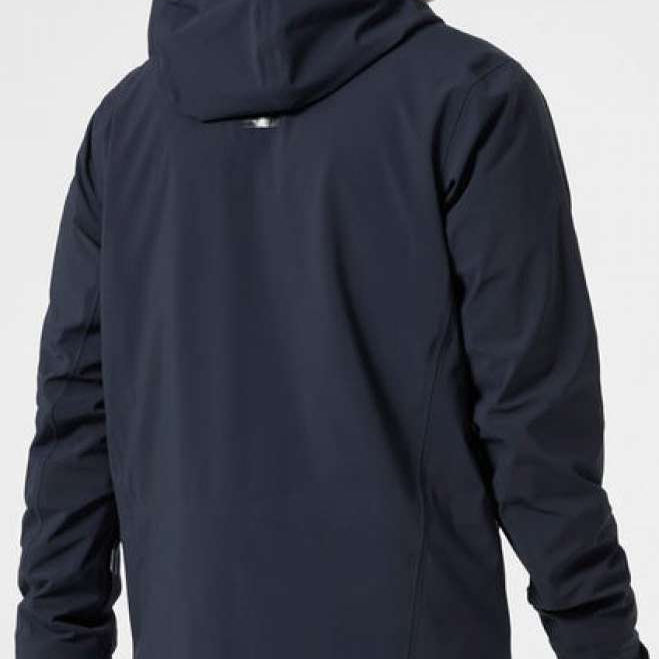 Helly Hansen Swift 3 Layer Shell Jacket - A dark gray jacket with a hood, featuring a zippered front and two zippered pockets on either side.