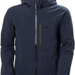 Helly Hansen - A dark gray jacket with a hood, featuring a zippered front and two zippered pockets on either side.