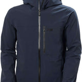 Helly Hansen - A dark gray jacket with a hood, featuring a zippered front and two zippered pockets on either side.