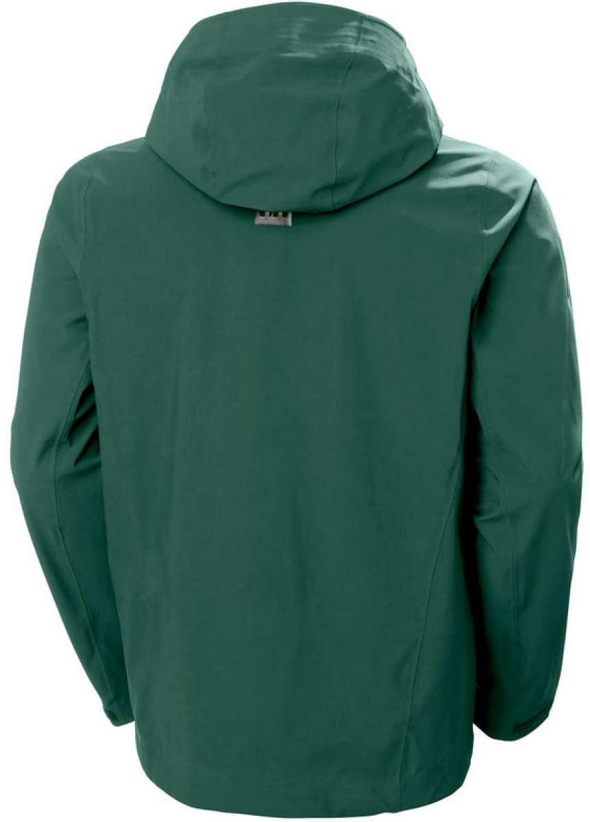 Helly Hansen Swift 3 Layer Shell Jacket 2022-2023 - A dark green waterproof jacket with a hood, zip closure and two front pockets.