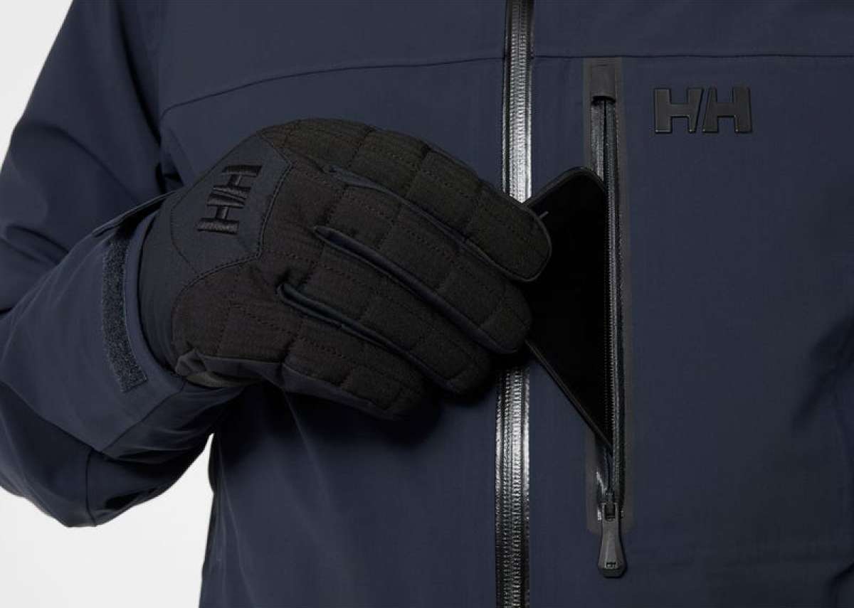 Helly Hansen - A dark blue jacket with a black zipper and two zippered pockets on either side.