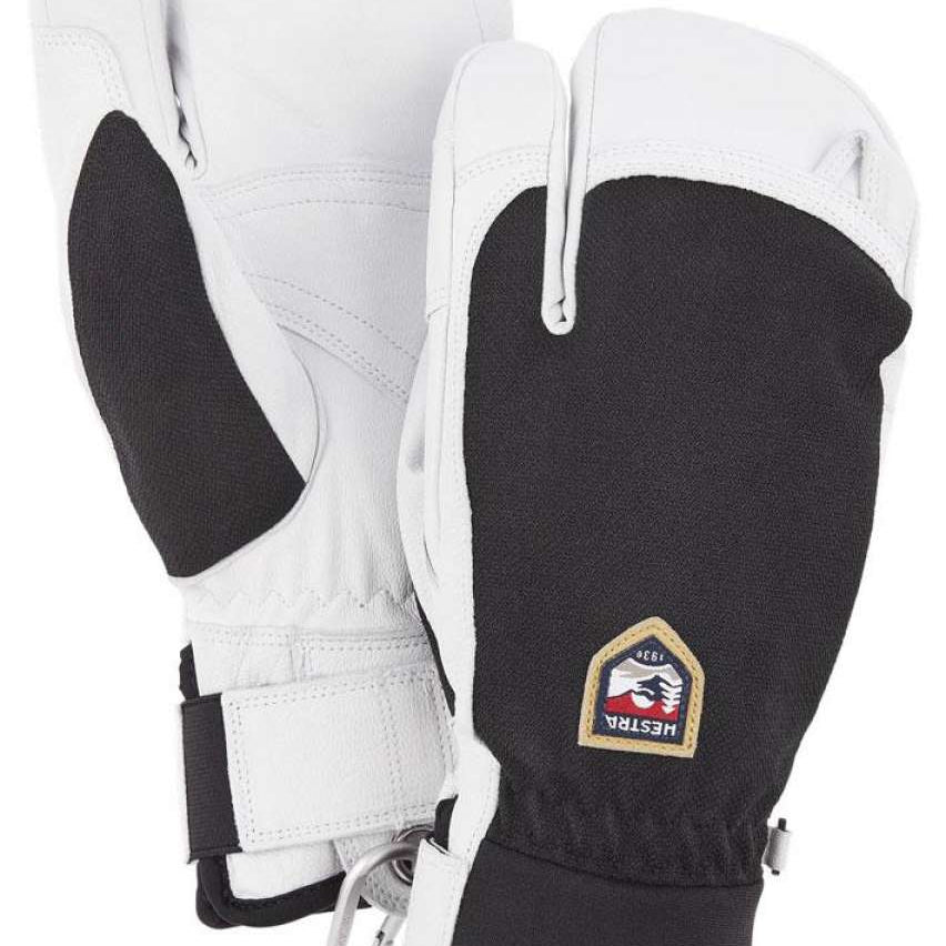 Hestra Army Leather Patrol 3 Finger Glove 2024 - A pair of black leather gloves with three fingers exposed and a strap closure at the wrist.