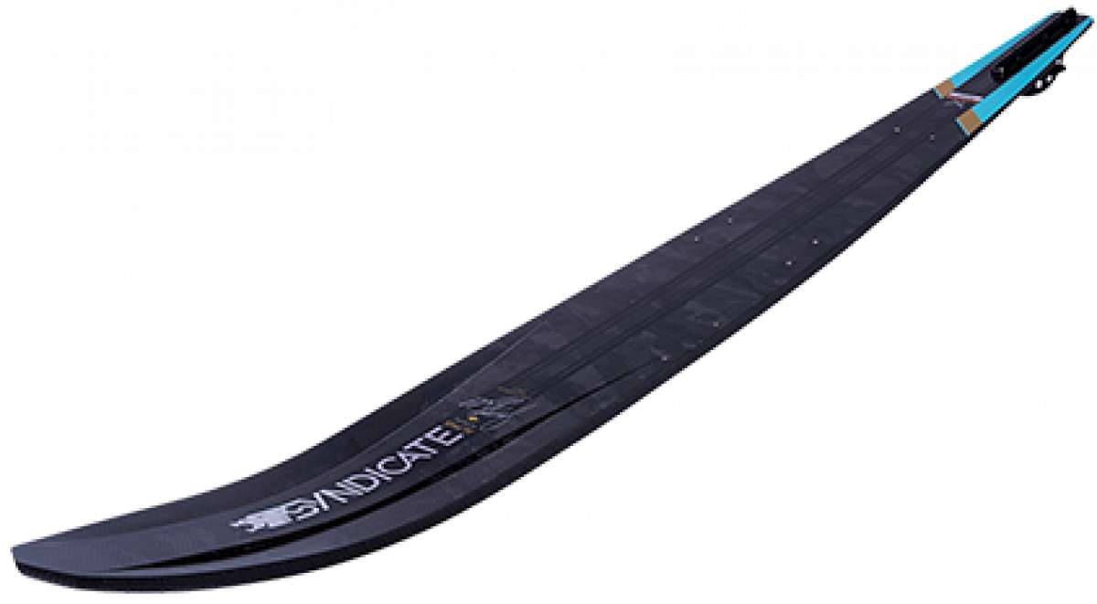 HO Jamie B Syndicate Alpha Water Ski 2023 - A black water ski with a blue and red logo on top.