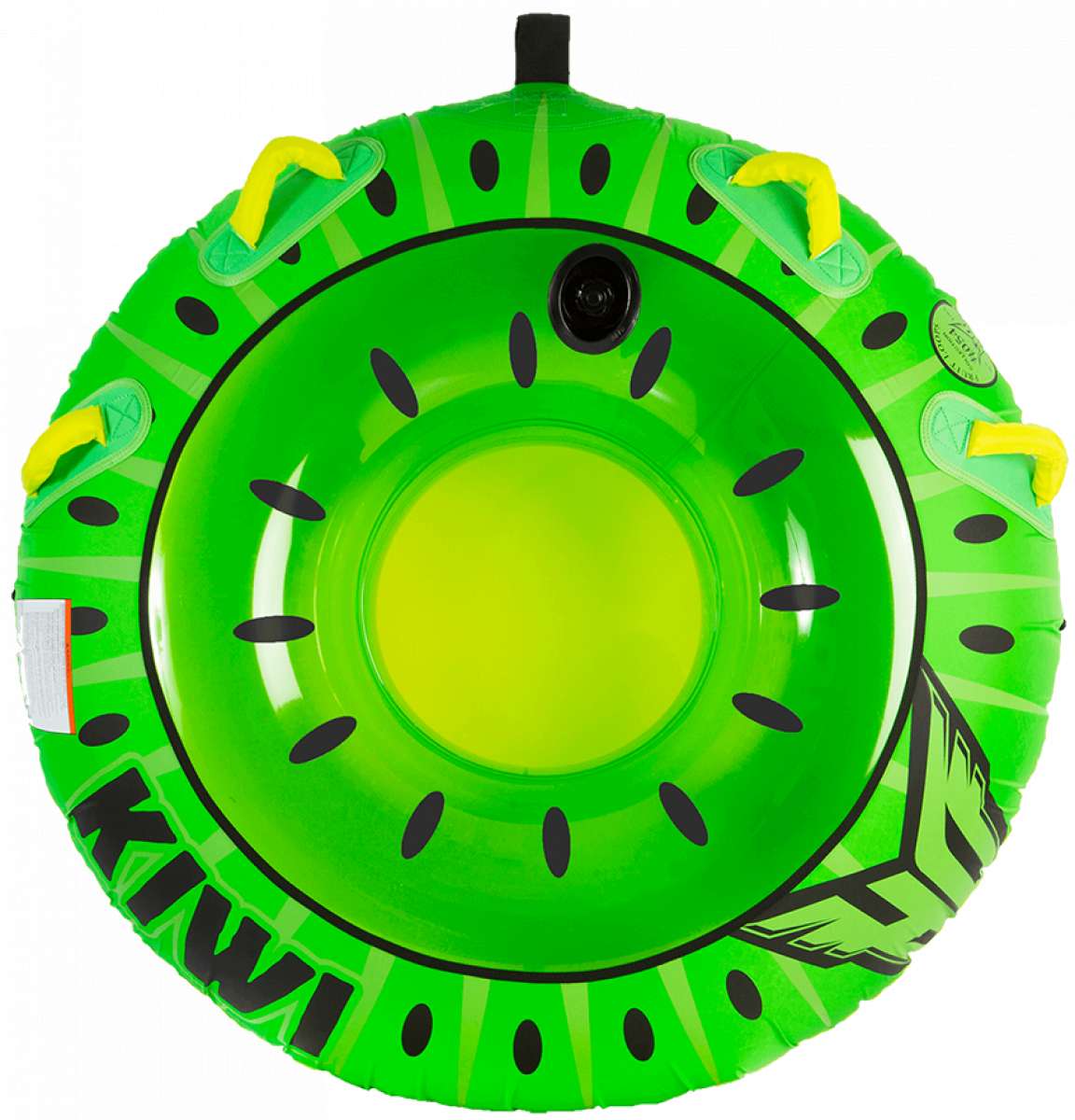 HO Sports Kiwi Tube 2023 - Lime green tube with black watermelon seeds and a yellow handle on each side.