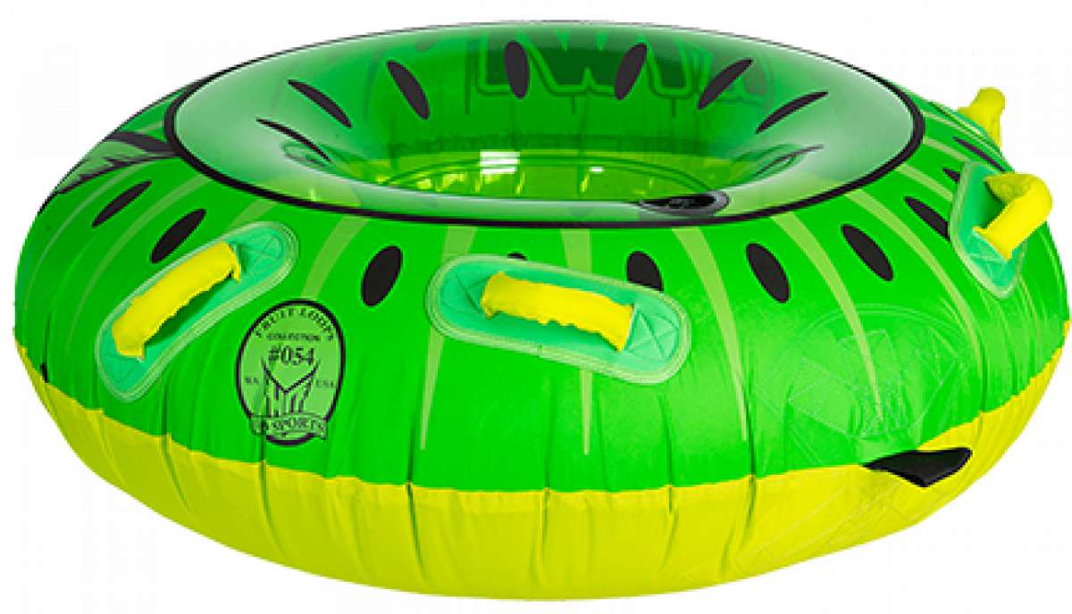 HO Sports Kiwi Tube 2023 - Green tube with black stripes and a kiwi fruit graphic on the side.