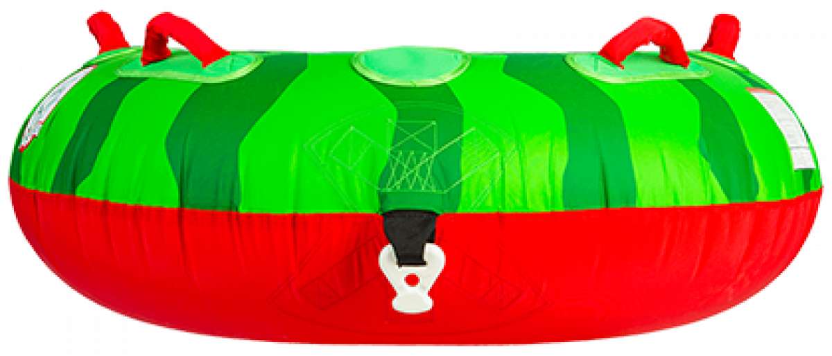 HO Watermelon Tube 2023 - Green watermelon with red rind and handles on top.