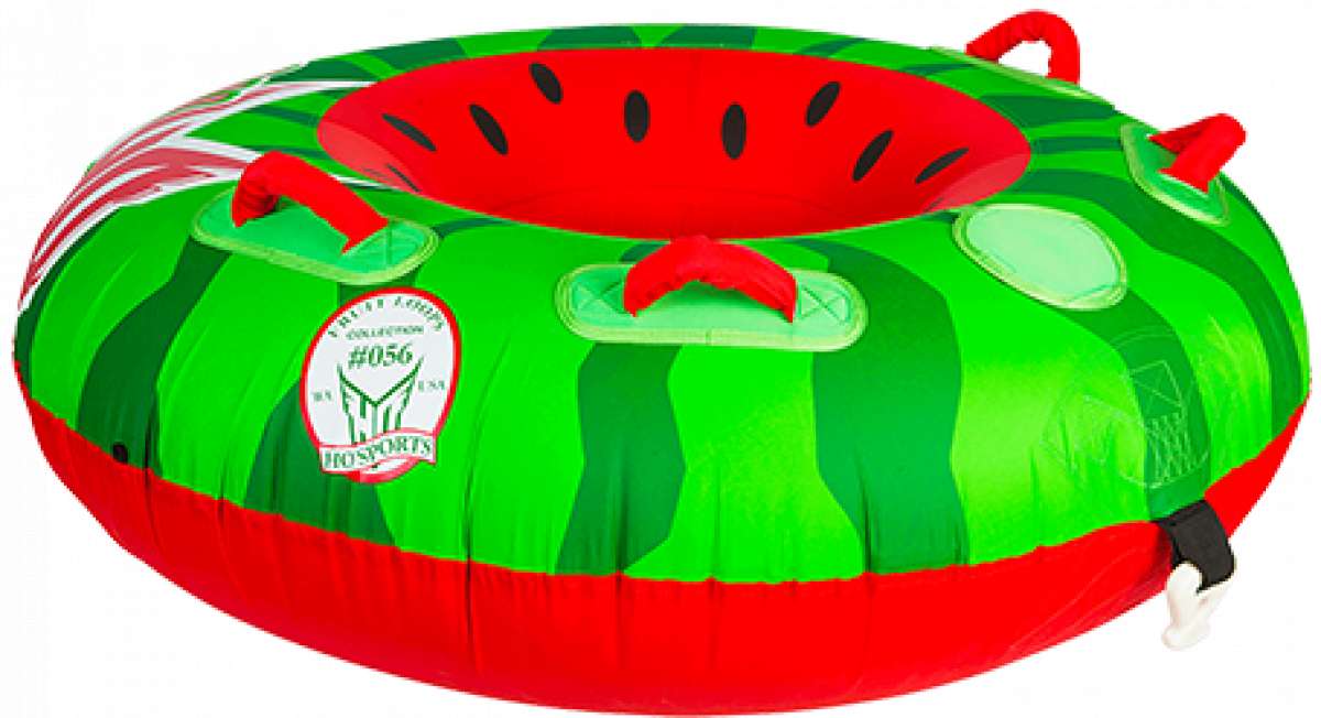 HO Watermelon Tube - Green watermelon-patterned tube with red trim and handles.