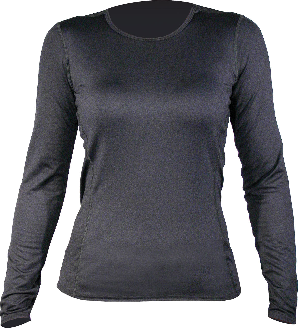 Hot Chillys - Ladies' MTF Chamois Top Baselayer is a dark gray long-sleeved shirt with a round neckline and fitted silhouette, featuring a chamois fabric on the inside for added comfort.