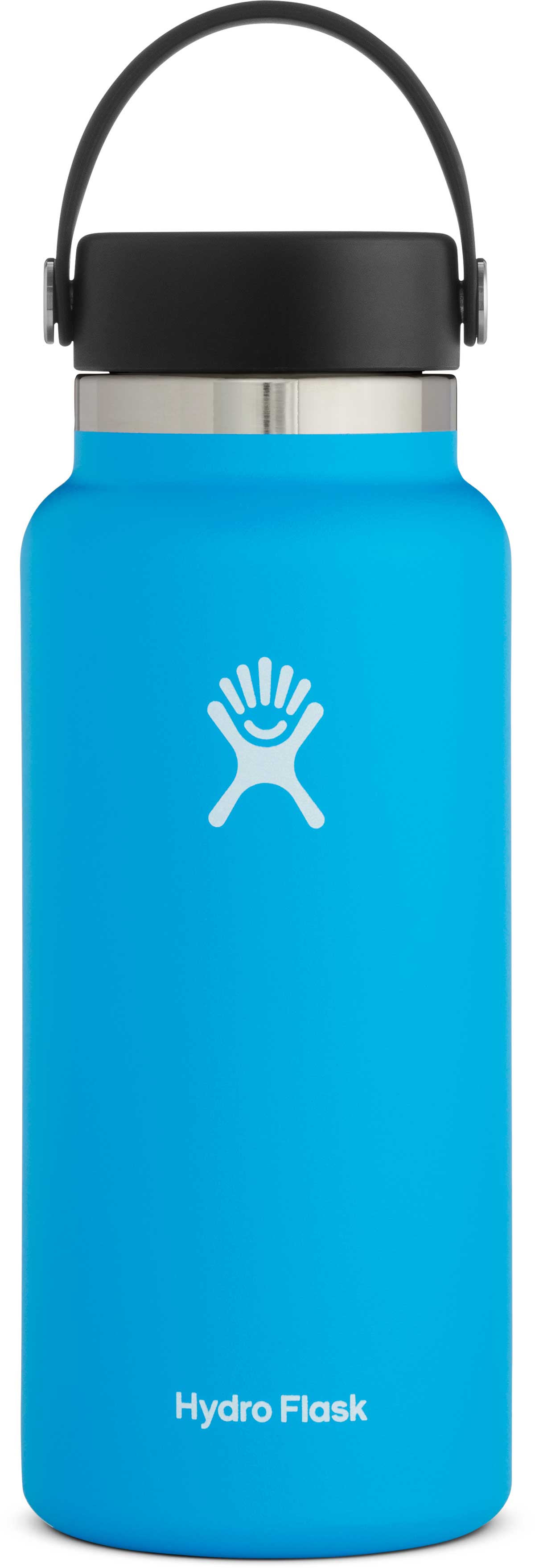 Hydro Flask 32oz Wide Mouth Water Bottle - A blue water bottle with a wide mouth and black handle on top.
