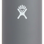 Hydro Flask - A wide-mouth water bottle with a gray lid, featuring a white logo on the side and a gray body.