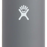 Hydro Flask - A wide-mouth water bottle with a gray lid, featuring a white logo on the side and a gray body.