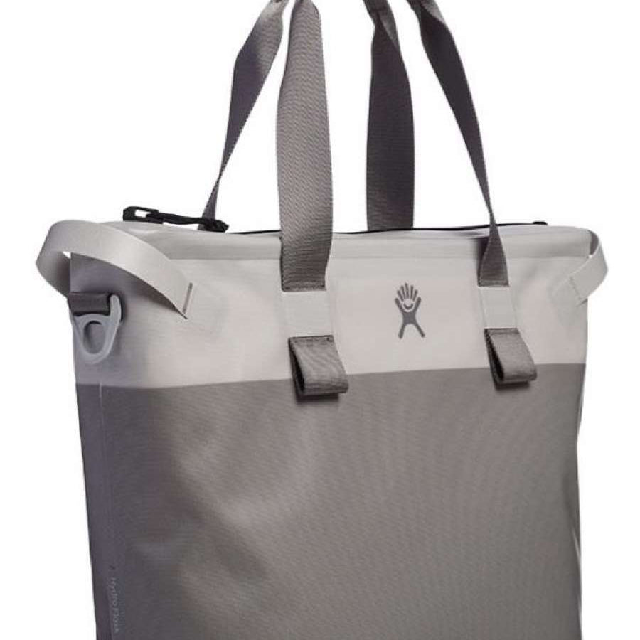 Hydro Flask 18L Day Escape Soft Cooler Tote - A large, rectangular cooler bag with a zippered top and two long handles in light gray.