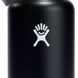 Hydro Flask - A black water bottle with a silver lid, featuring a built-in straw and carrying handle.